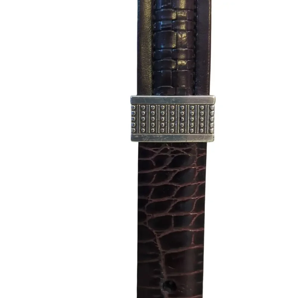 Brighton Classic Brown Textured Leather Belt with Silver Tone Hardware Size 30